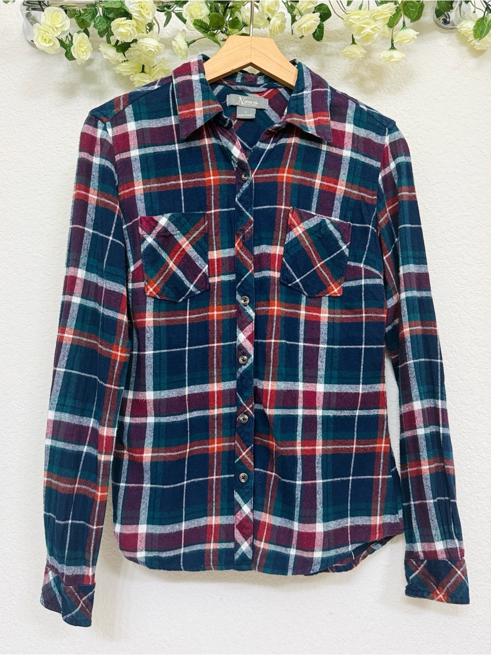 Natural Reflections • Plaid Flannel Shirt 100% Cotton Fall Cottagecore Size S